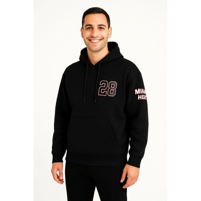 Kapşonlu Sweatshirt – Oversize Fit, Ön  Arka Baskılı,- Siyah -