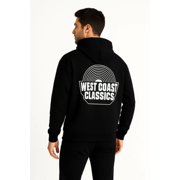 Kapşonlu Sweatshirt – “West Coast Classics” Ön  Arka Baskılı,- Siyah -