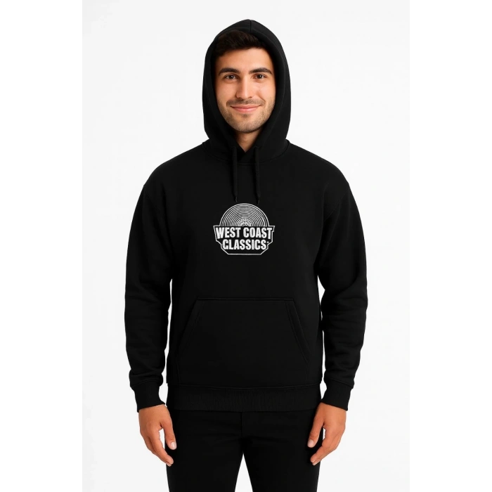 Kapşonlu Sweatshirt – “West Coast Classics” Ön  Arka Baskılı,- Siyah -