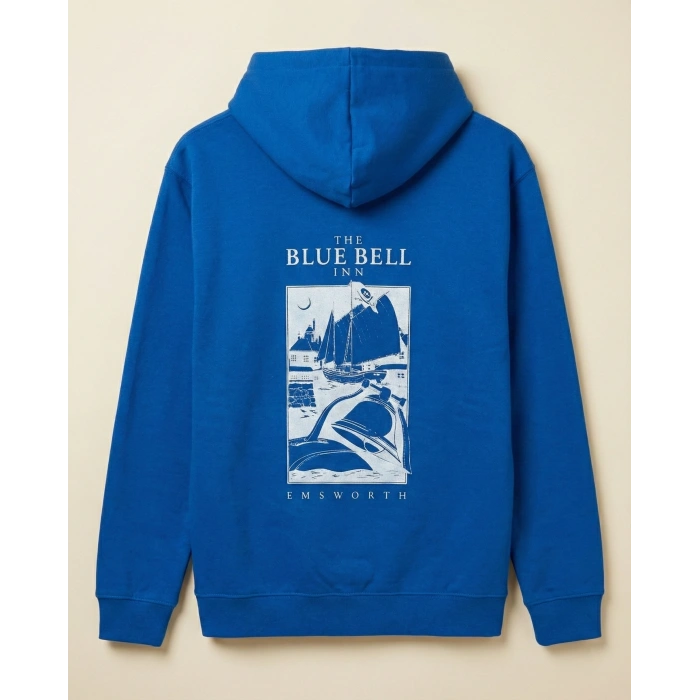 Kapüşonlu Double Oversize Hoodie – Üç İplik Pamuklu, Deniz ve Yelken Baskılı, Kanguru Cepli Premium Sweatshirt - Saks Mavi