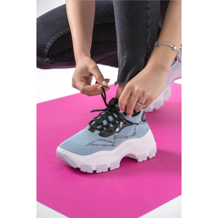 Karabina Bebek Mavi Triko Kalın Tabanlı Spor Ayakkabı