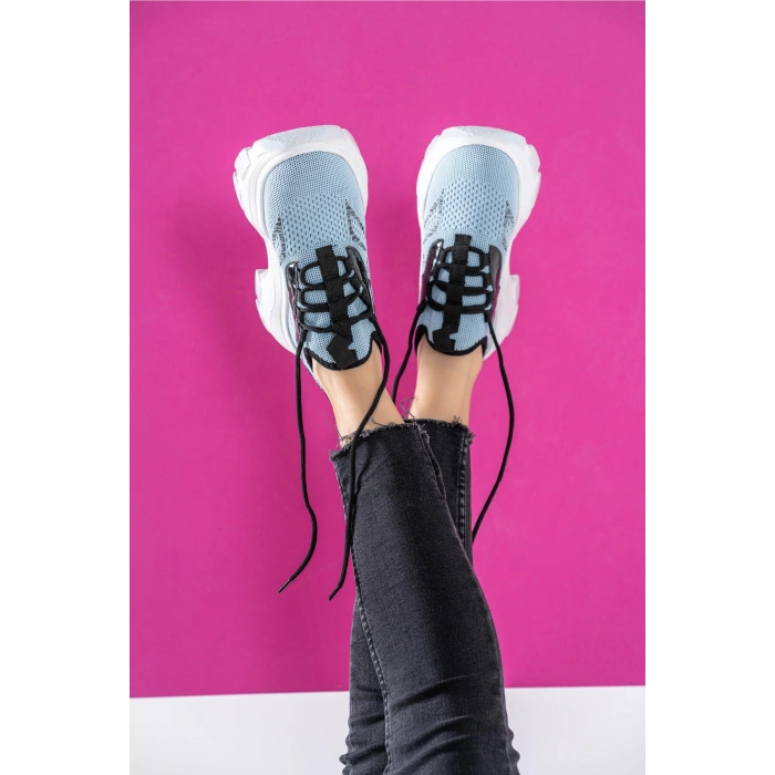 Karabina Bebek Mavi Triko Kalın Tabanlı Spor Ayakkabı