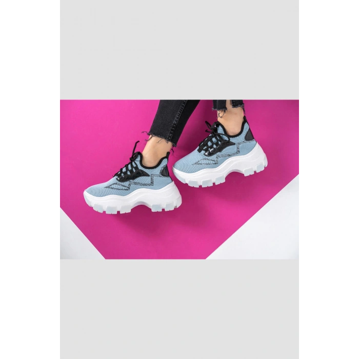 Karabina Bebek Mavi Triko Kalın Tabanlı Spor Ayakkabı