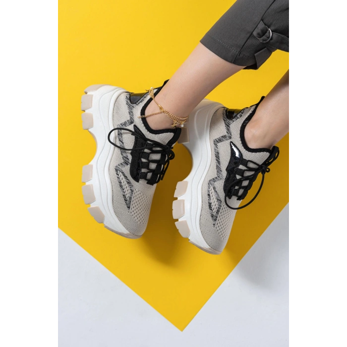 Karabina Bej Triko Kalın Tabanlı Spor Ayakkabı