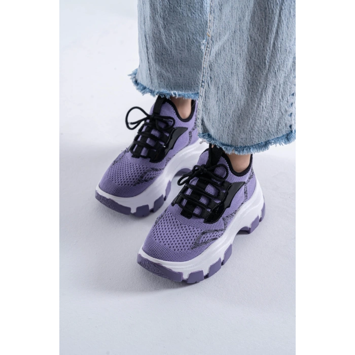 Karabina Lila Triko Kalın Tabanlı Spor Ayakkabı