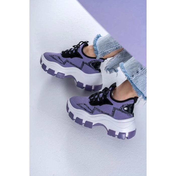 Karabina Lila Triko Kalın Tabanlı Spor Ayakkabı