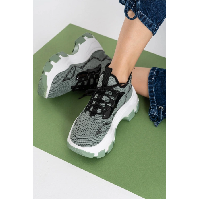 Karabina Yeşil Triko Kalın Tabanlı Spor Ayakkabı