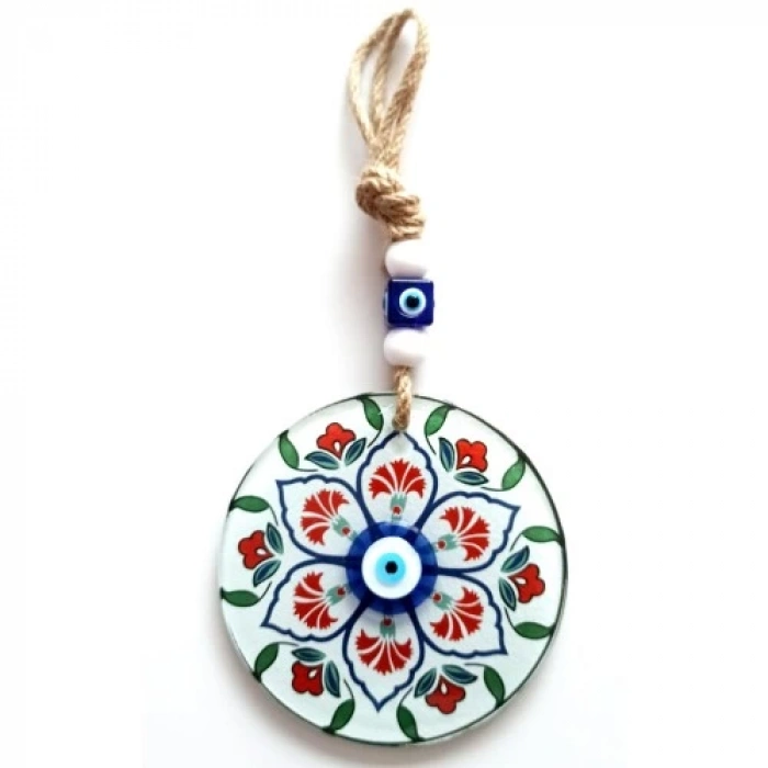 Karanfil Desenli Nazar Boncuklu Füzyon Cam Duvar Süsü