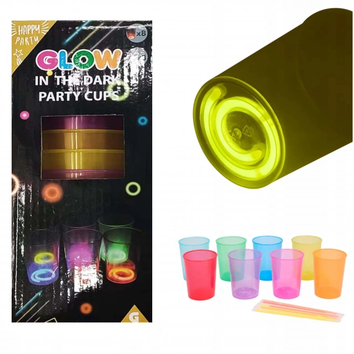 Karanlıkta Yanan Gece Işığı Mega Glow Bardaklar 8 Adet 8.5 x 10.5 cm (4887)