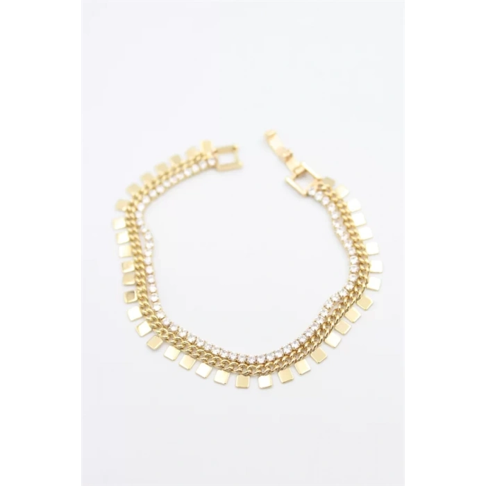 Kare Pullu Su Yolu Bileklik - Altın