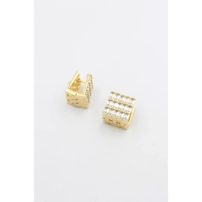 Kare Taşlı Küpe - Altın