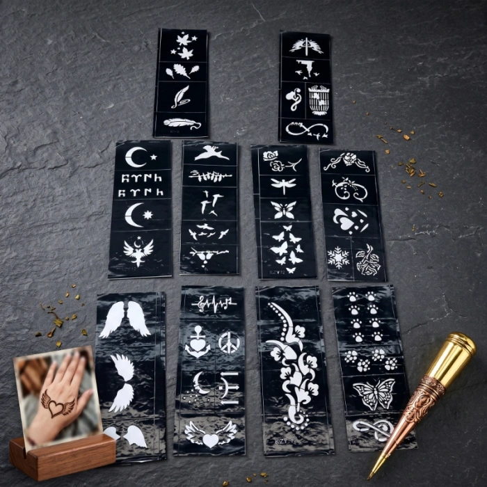 Karışık Desenli Tüp Kına Şablonu - 10lu Paket - 8x20 cm