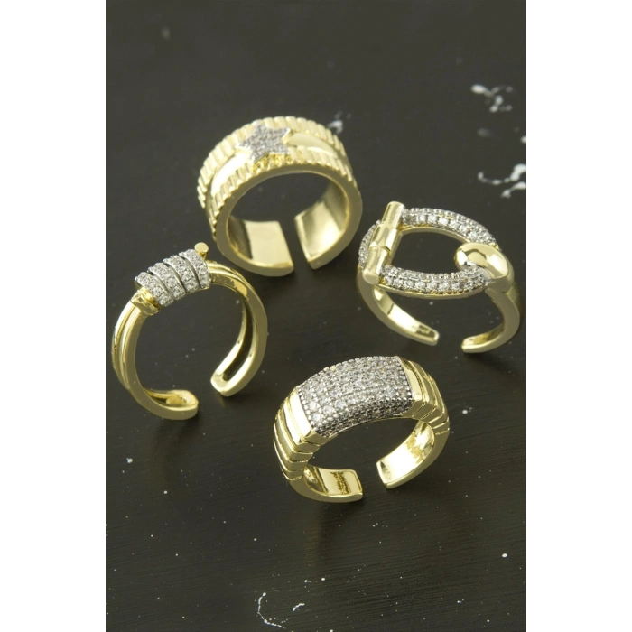 Karışık Lüks Zirkon Taşlı Çelik Yüzük 1 Adet