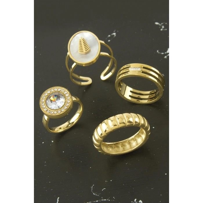 Karışık Lüks Zirkon Taşlı Çelik Yüzük 1 Adet