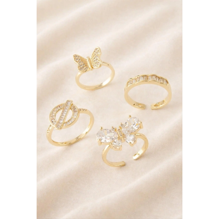 Karışık Lüks Zirkon Taşlı Çelik Yüzük 1 Adet