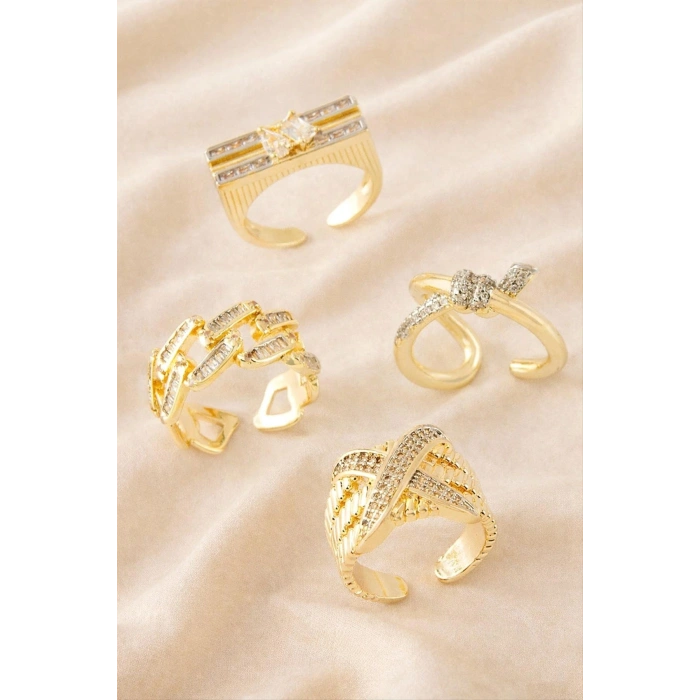 Karışık Lüks Zirkon Taşlı Çelik Yüzük 1 Adet