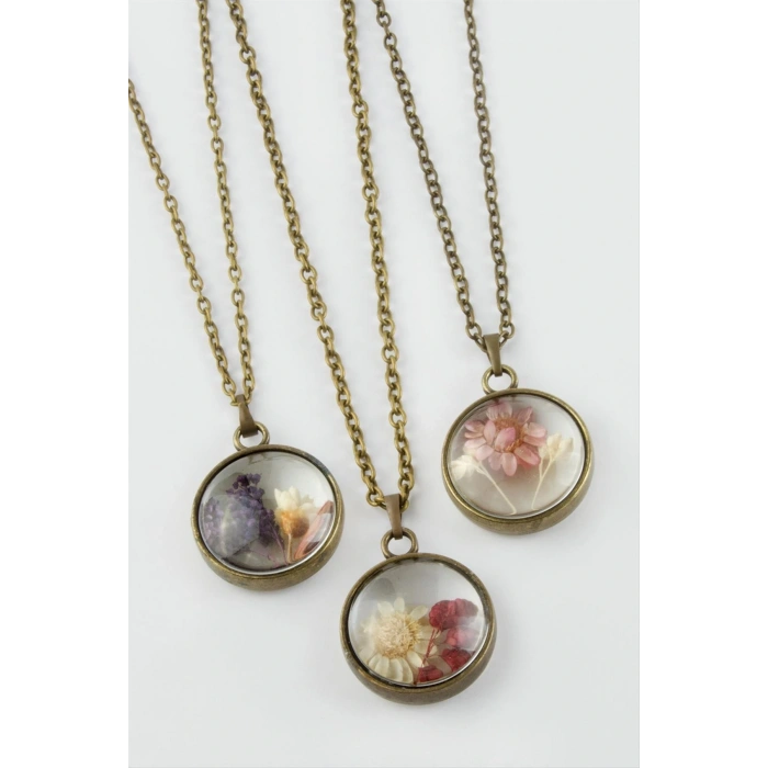 Karışık Renkli Çiçek Canlı Kolye