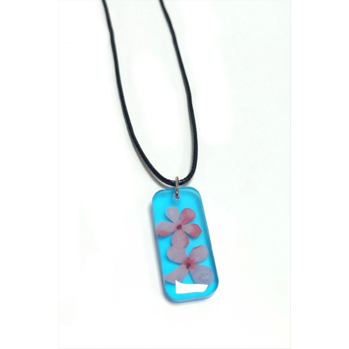 Kartopu Çiçeği Dikdörtgen Epoksi Kolye