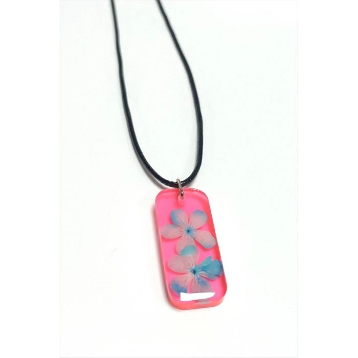 Kartopu Çiçeği Dikdörtgen Epoksi Kolye