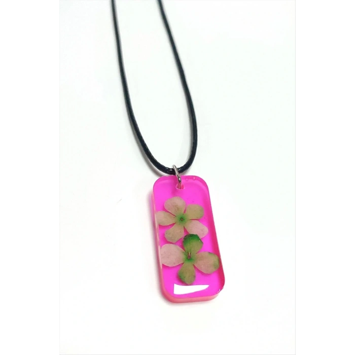 Kartopu Çiçeği Dikdörtgen Epoksi Kolye