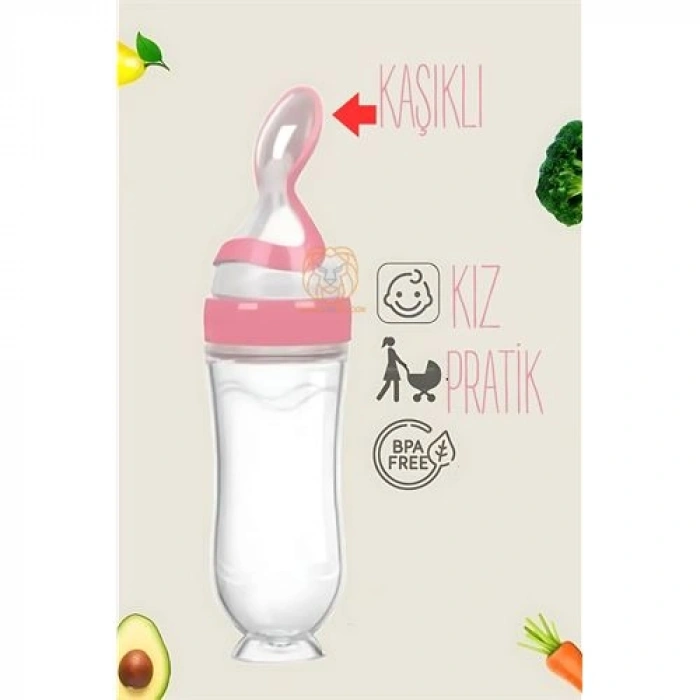 Kaşıklı Mama Silikon Biberon Kız Bebek Besleyici