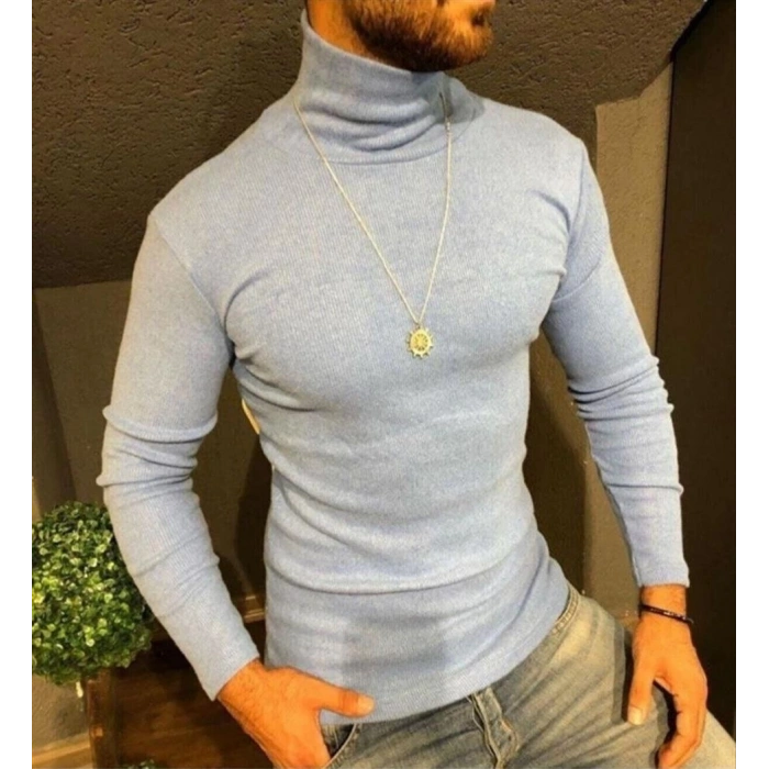 Kaşkorse Boğazlı Full Likralı Fitilli Body Kazak - Gri -