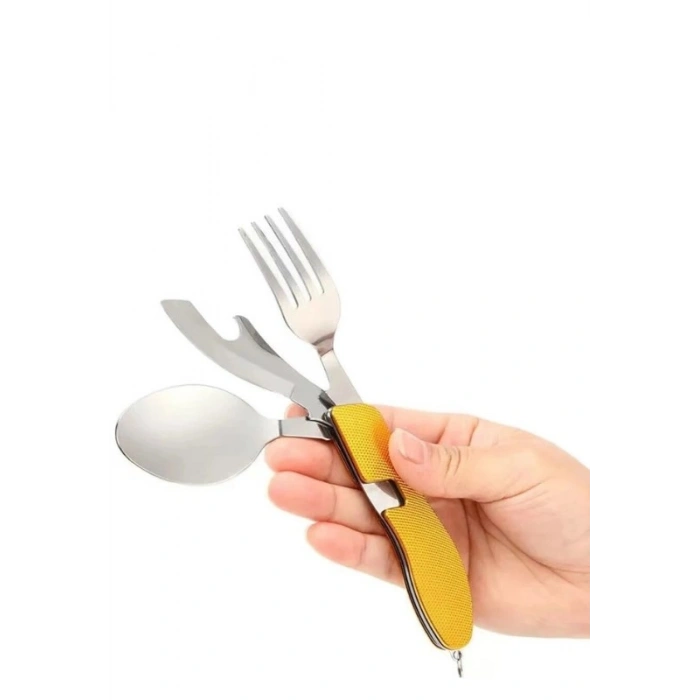  Katlanabilir Sofra Bıçak Kaşık Çatal 4in1 Yemek Kaşığı Paslanmaz Çelik Şişe Açacağı Taşınabilir Sof