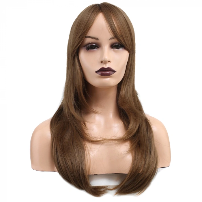 Katlı Kesim Perçemli Düz Fiber Sentetik Orta Boy Peruk - Bebek Kumralı