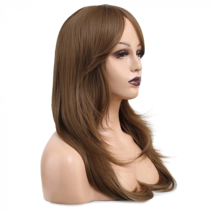 Katlı Kesim Perçemli Düz Fiber Sentetik Orta Boy Peruk - Bebek Kumralı