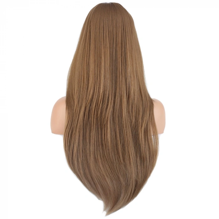 Katlı Kesim Perçemli Düz Fiber Sentetik Uzun Boy Peruk - Bebek Kumralı