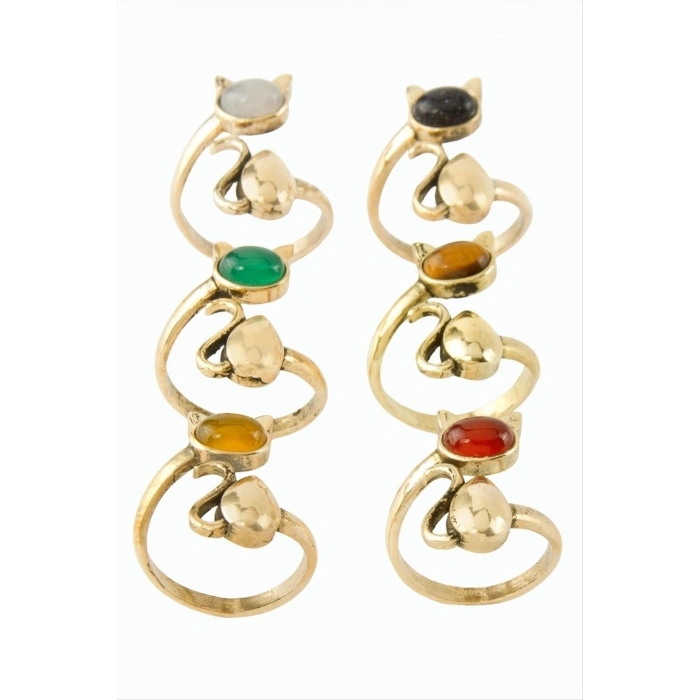 Kedi Doğaltaşlı Otantik Yüzük