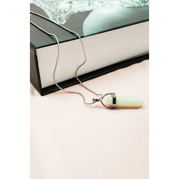 Kedi Gözü Doğal Taşı Zincirli El Yapımı Tasarımlı Kolye Uç: 3,5 cm Zincir: 20 cm Kutulu