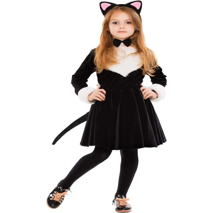 Kedi Kulak Taç Kuyruk ve Papyon 3 lü Set Çocuk Boy Pembe Renk (4887)