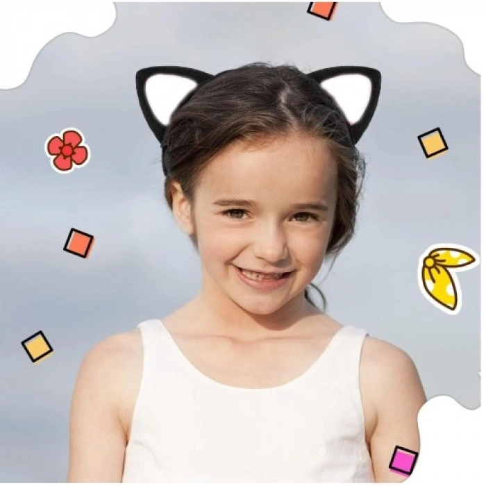 Kedi Kulak Taç Siyah İçi Beyaz Renk Pofuduk