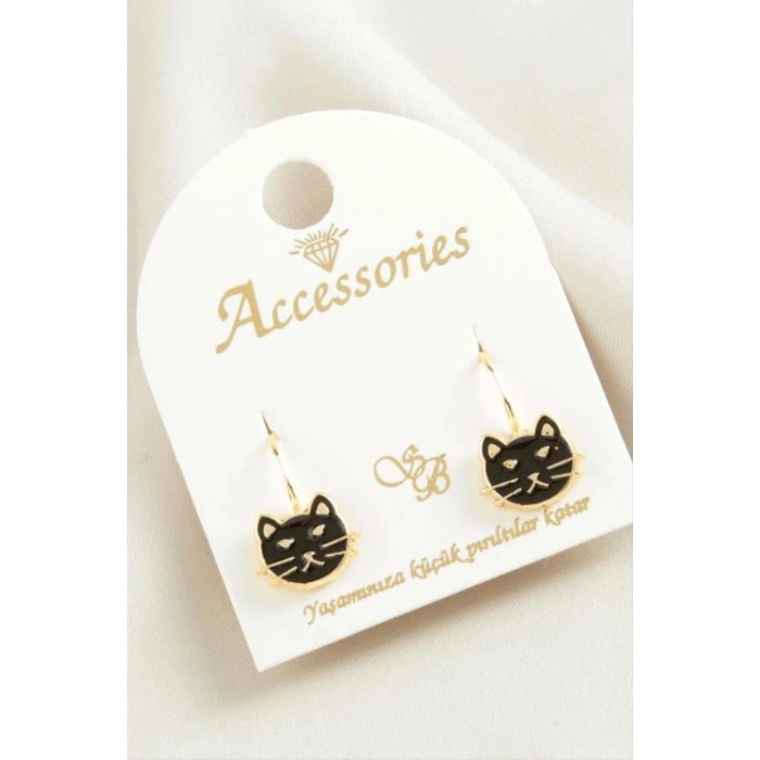 Kedi Mineli Klipsi Küpe