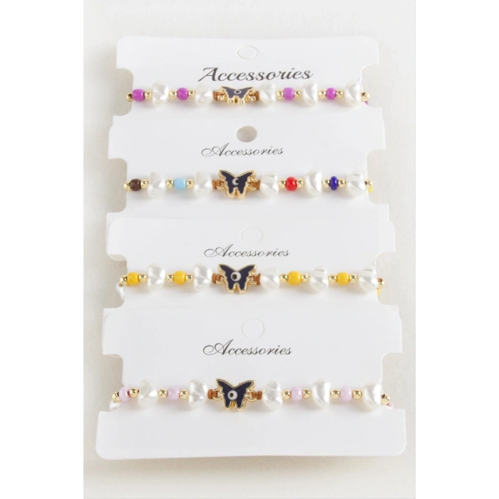 Kelebek Boncuk İnci Makrome İp Bileklik