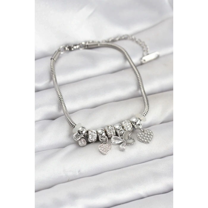 Kelebek Charmlı Gümüş Renk Kadın Bileklik - TJ-BB8218