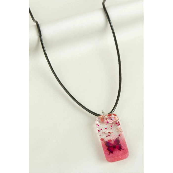 Kelebek Dikdörtgen Epoksi Kolye