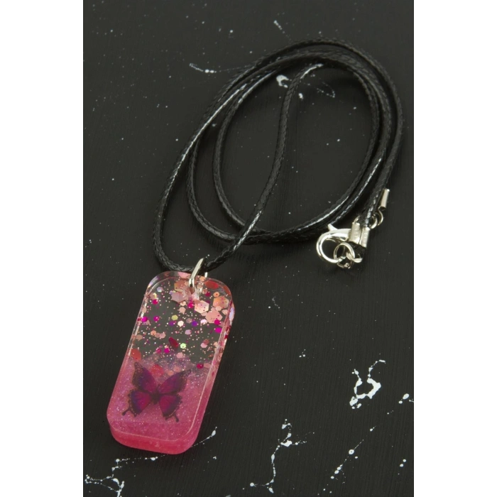 Kelebek Dikdörtgen Epoksi Kolye