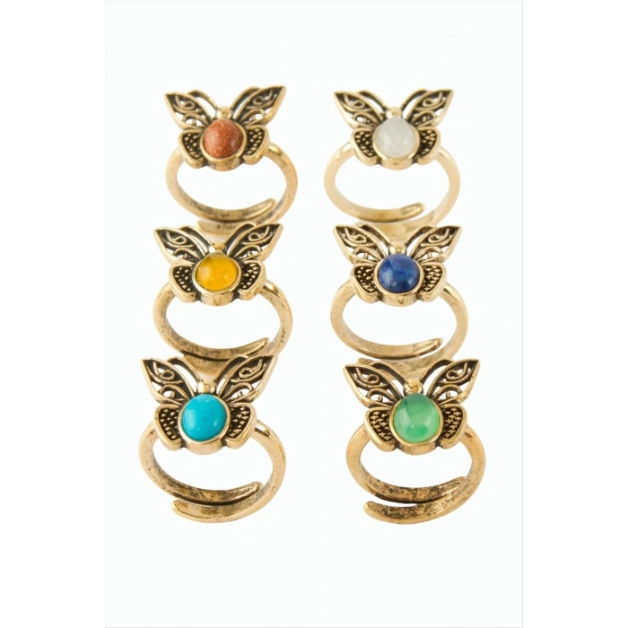 Kelebek Doğaltaşlı Otantik Yüzük