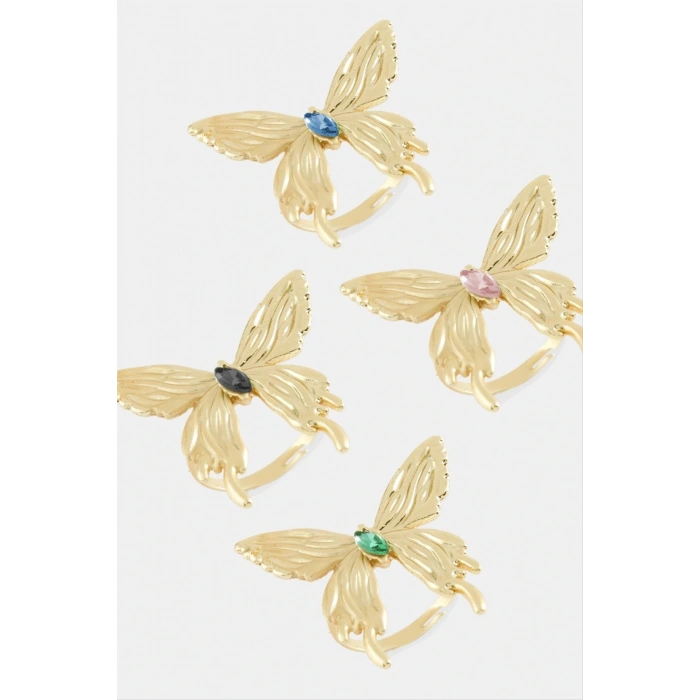 Kelebek Kristal Taşlı Metal Yüzük