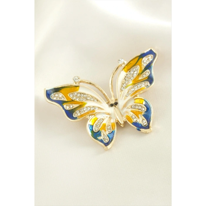 Kelebek Mineli Taşlı Broş