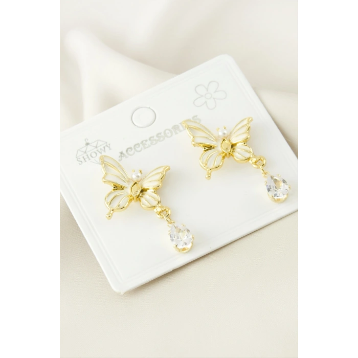 Kelebek Taşlı Mineli Metal Küpe