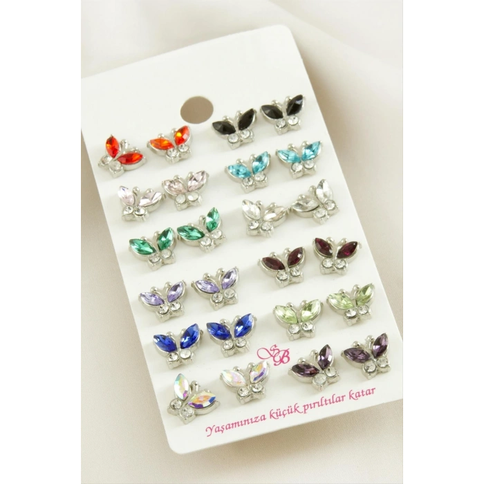 Kelebek Taşlı Minik Küpe