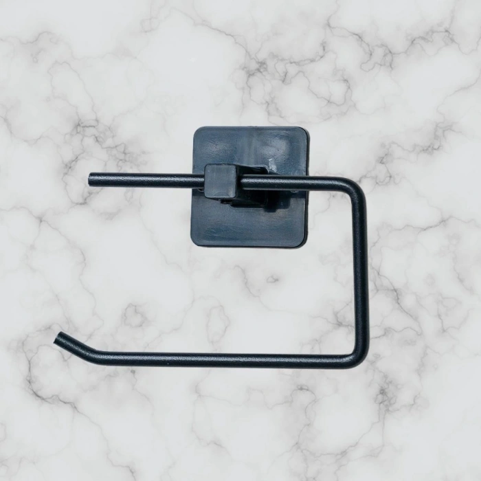 Kendiliğinden Yapışkanlı Siyah Paslanmaz Metal Kapaksız Tuvalet Kağıtlığı Aparatı (4887)