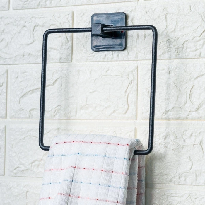 Kendiliğinden Yapışkanlı Siyah Paslanmaz Metal Kare Havluluk (4887)