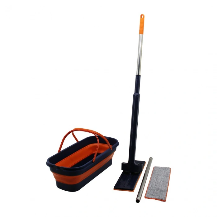 KENDİNDEN SIKMALI KATLANIR - TEKERLİ KOVALI MOP SETİ YEDEK BEZLİ360° BAŞLIK=11.5X41CM- SAP:130CM (4887)