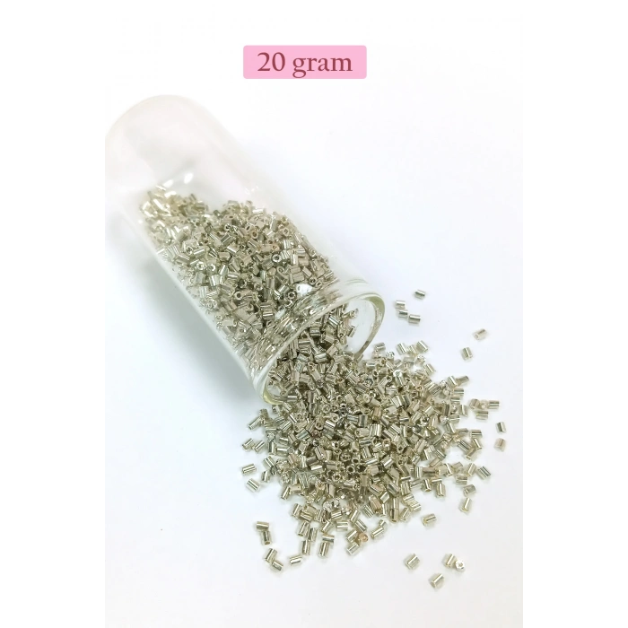 Kesme Cam Boncuk 2mm - 20 Gram - Parlak Gümüş -BNC328