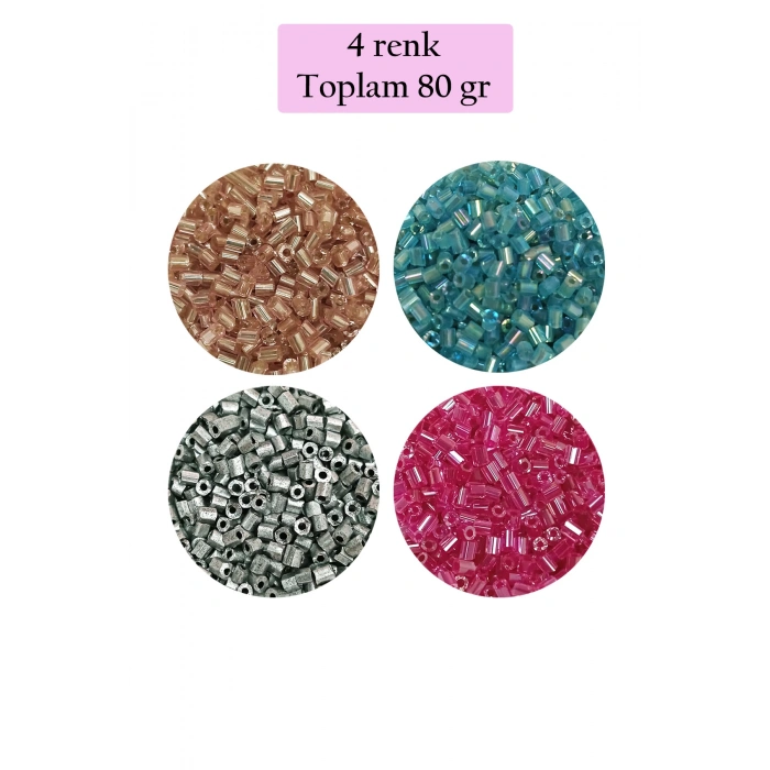 Kesme Cam Boncuk 2mm - 4 Renk - Toplam 80 Gram - BNC442