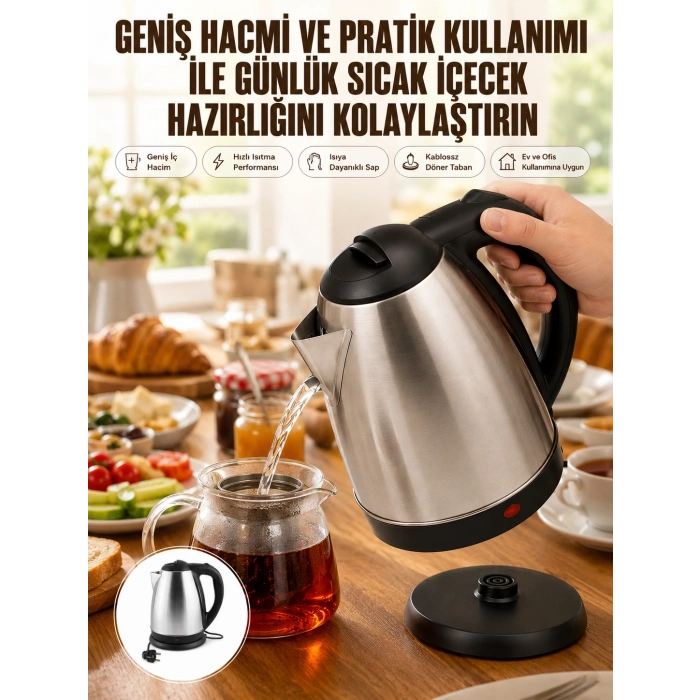 Kettle Su Isıtıcı C F Priz Uyumlu 220 - 240 V Paslanmaz Çelik Kablolu